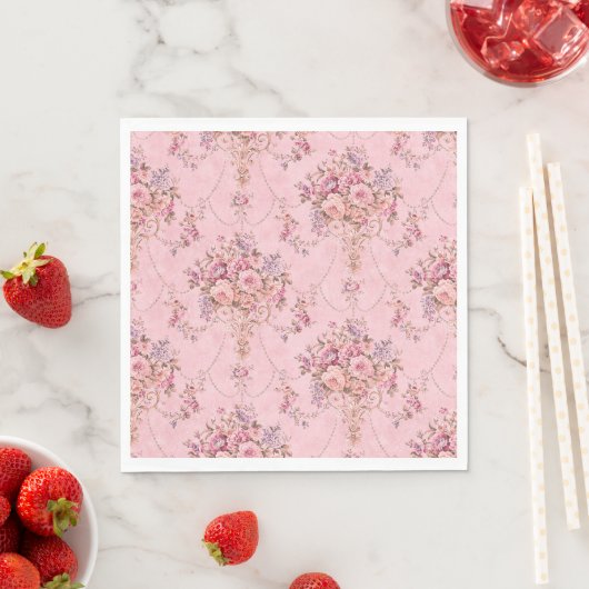 Antiek Franse Roze Victoriaans Stijl Bloemen Rococ Servet (Insitu)