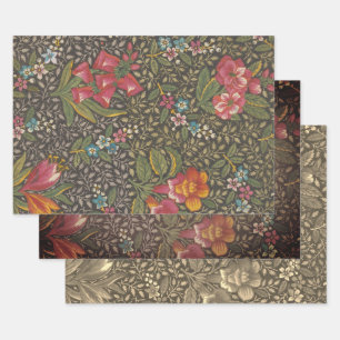 Antiek Franse Toile de Jouy 1800s Floral Branches Inpakpapier Vel
