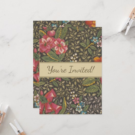 Antiek Franse Toile de Jouy 1800s Floral Branches Kaart (Voorkant / Achterkant in situ)