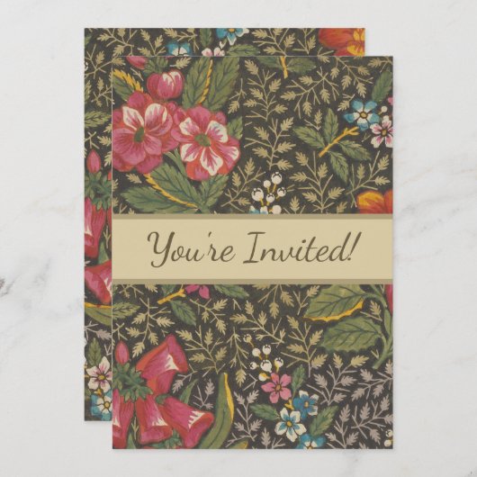 Antiek Franse Toile de Jouy 1800s Floral Branches Kaart (Voorkant / Achterkant)