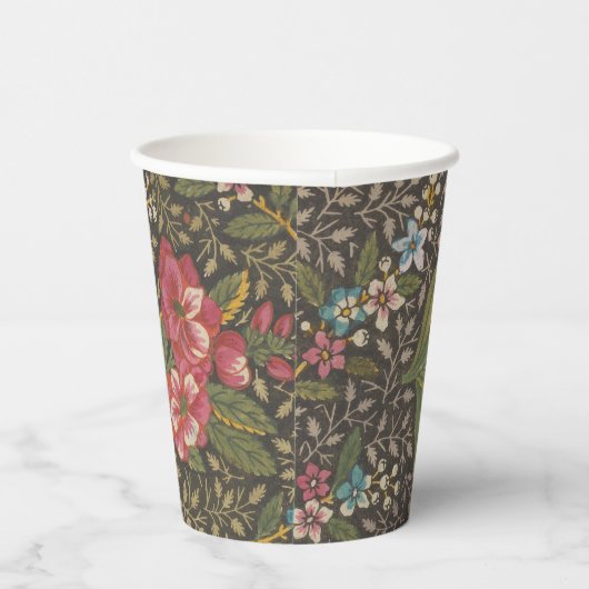 Antiek Franse Toile de Jouy 1800s Floral Branches Papieren Bekers (Rechts)