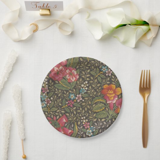 Antiek Franse Toile de Jouy 1800s Floral Branches Papieren Bordje (Huwelijk)