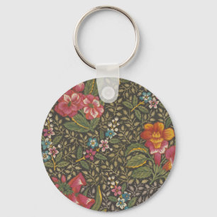 Antiek Franse Toile de Jouy 1800s Floral Branches Sleutelhanger