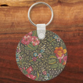 Antiek Franse Toile de Jouy 1800s Floral Branches Sleutelhanger (Voorkant)