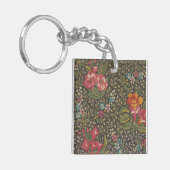 Antiek Franse Toile de Jouy 1800s Floral Branches Sleutelhanger (Voorkant Links)