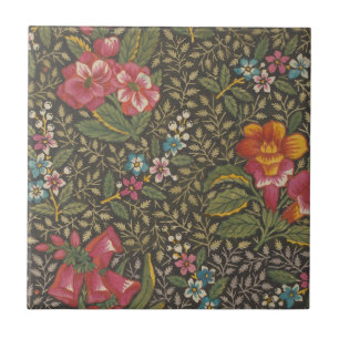 Antiek Franse Toile de Jouy 1800s Floral Branches Tegeltje