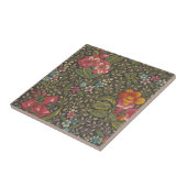 Antiek Franse Toile de Jouy 1800s Floral Branches Tegeltje (Zijkant)