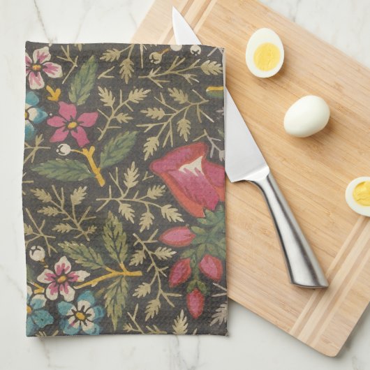 Antiek Franse Toile de Jouy 1800s Floral Branches Theedoek (Quarter Fold)