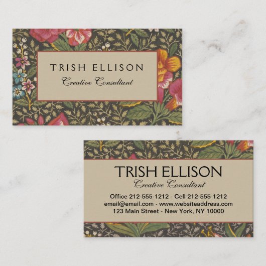 Antiek Franse Toile de Jouy 1800s Floral Branches Visitekaartje (Voorkant / Achterkant)