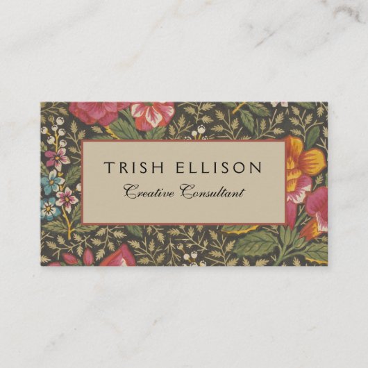 Antiek Franse Toile de Jouy 1800s Floral Branches Visitekaartje (Voorkant)