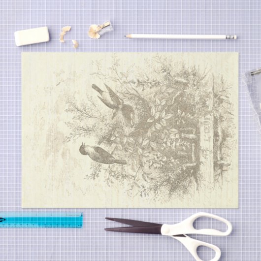 Antiek Franse  Vogels Nest Beige Tissuepapier (Craft)