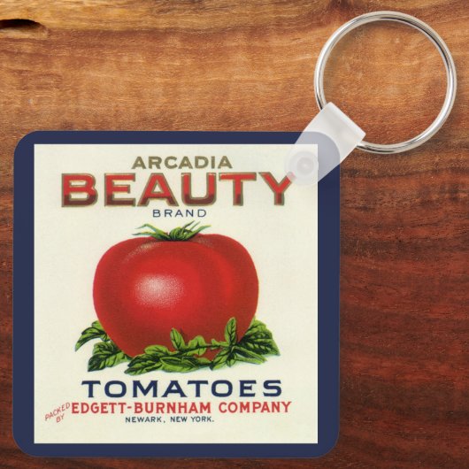 Antiek fruitkistlabel, Arcadia Beauty Tomaten Sleutelhanger (Achterkant)