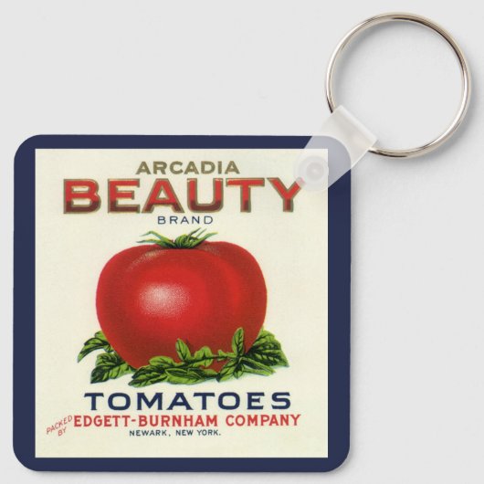 Antiek fruitkistlabel, Arcadia Beauty Tomaten Sleutelhanger (Achterkant)