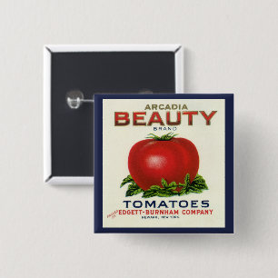 Antiek fruitkistlabel, Arcadia Beauty Tomaten Vierkante Button 5,1 Cm