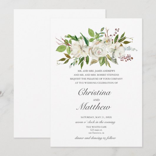 Antiek Garden White Flowers Elegant bruiloft Kaart (Voorkant / Achterkant)