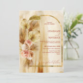 Antiek Gebogen Goud Boheemse Gedroogde Bloem Bruil Kaart (Staand voorkant)
