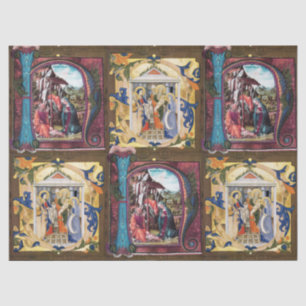 ANTIEK GEBOORTE MONOGRAM KERSTPERKAMENT ROZE TISSUEPAPIER