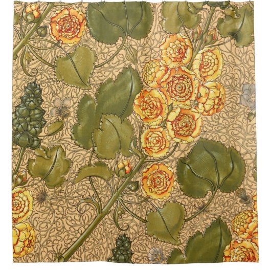 Antiek geel bloemendouchegordijn douchegordijn (Voorkant)