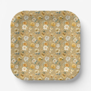 Antiek Geel Bloemmotief Baby Shower Bord