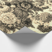Antiek Geel Bruin  Floral Toile Cadeaupapier (Hoek)
