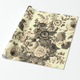 Antiek Geel Bruin  Floral Toile Cadeaupapier