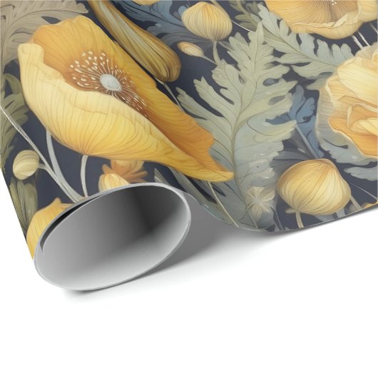 Antiek geel klaproos inpakpapier (Rol Hoek)