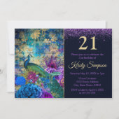 Antiek geïllustreerd pacock & bloemen van afgelope kaart (Voorkant)