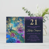 Antiek geïllustreerd pacock & bloemen van afgelope kaart (Staand voorkant)