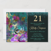 Antiek geïllustreerd pacock & bloemen van afgelope kaart (Voorkant)