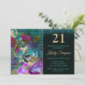 Antiek geïllustreerd pacock & bloemen van afgelope kaart (Staand voorkant)