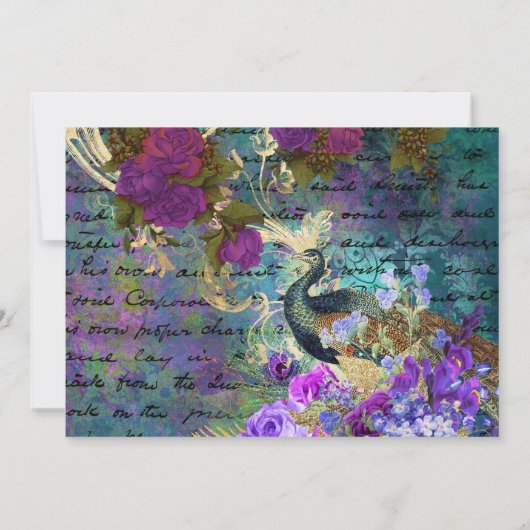 Antiek geïllustreerd pacock & bloemen van afgelope kaart (Achterkant)