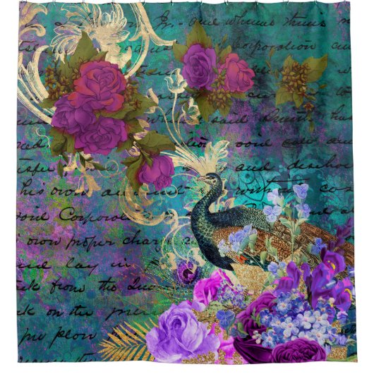 Antiek geïllustreerd perceel- en bloembollen douchegordijn (Voorkant)