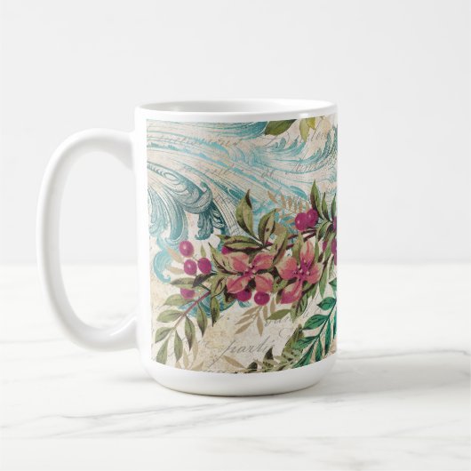 Antiek geïllustreerd perceel- en bloembollen koffiemok (Links)