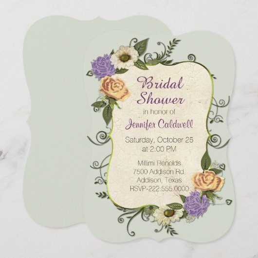 Antiek geïnspireerde Bloemen Bruids Douche Uitnodi Kaart (Voorkant / Achterkant)