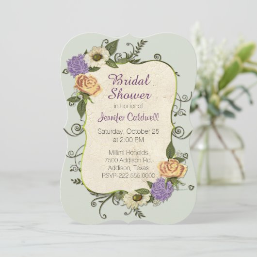 Antiek geïnspireerde Bloemen Bruids Douche Uitnodi Kaart (Staand voorkant)