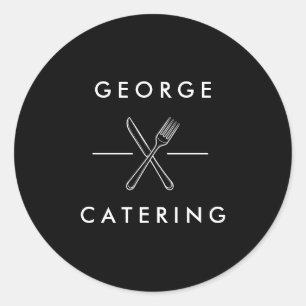 Antiek Gekruist Vork Mes Logo Catering Bedrijf Ronde Sticker