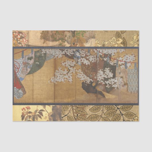 Antiek gelakte kersenbloesems tissuepapier (Voorkant)