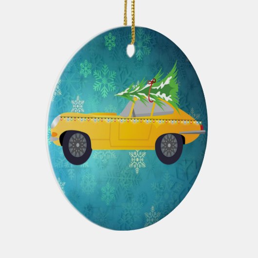 Antiek gele auto keramisch ornament (Rechts)