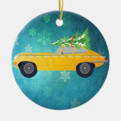 Antiek gele auto keramisch ornament (Voorkant)