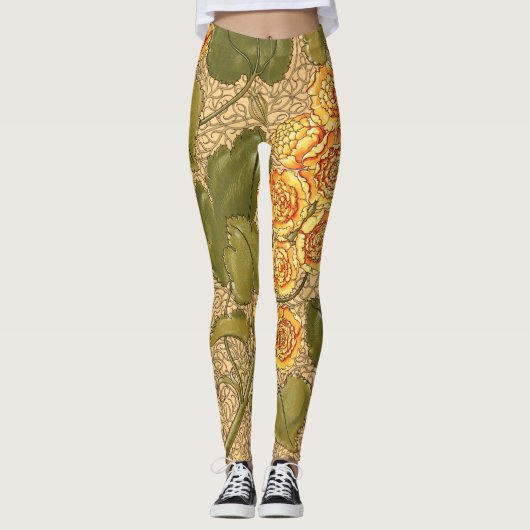 Antiek gele bloemen Leggings (Voorkant)