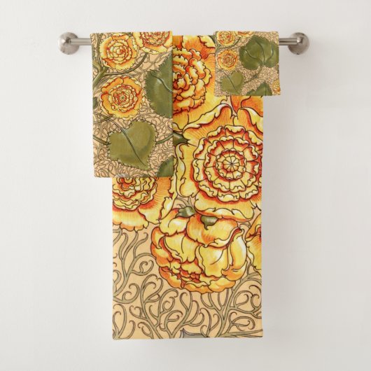 Antiek gele bloemenhanddoek bad handdoek (Insitu)