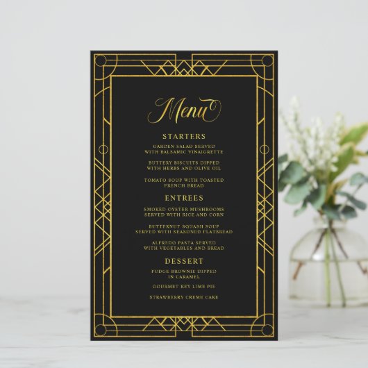Antiek Geometric Gold Lijst Black Wedding Menu (Staand voorkant)