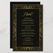 Antiek Geometric Gold Lijst Black Wedding Menu (Voorkant / Achterkant)