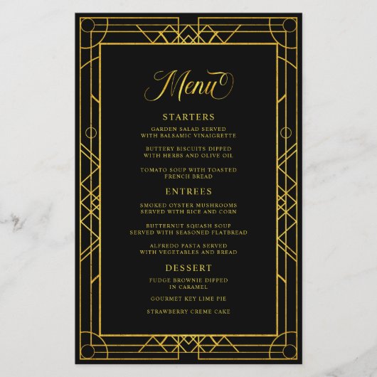 Antiek Geometric Gold Lijst Black Wedding Menu (Voorkant)