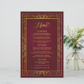Antiek Geometric Gold Lijst Burgundy Wedding Menu (Staand voorkant)