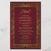 Antiek Geometric Gold Lijst Burgundy Wedding Menu (Voorkant)