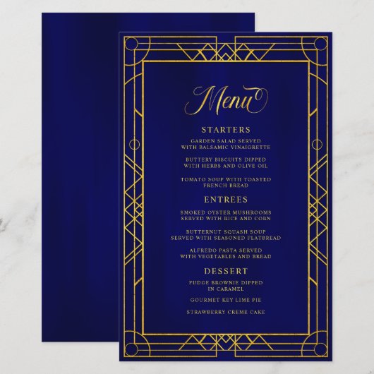 Antiek Geometric Gold Lijst Royal Blue Menu (Voorkant / Achterkant)