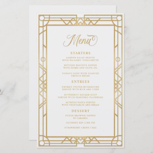 Antiek Geometric Gold Lijst White Wedding Menu (Voorkant / Achterkant)