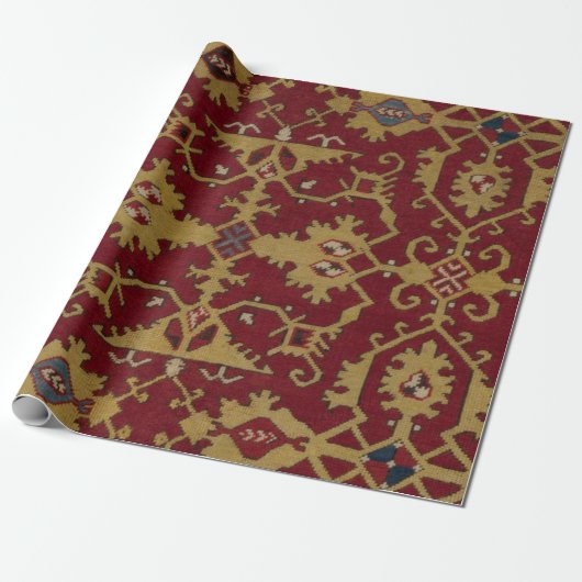 Antiek Geometrisch Oriental Persian Red Pattern Cadeaupapier (Uitgerold)