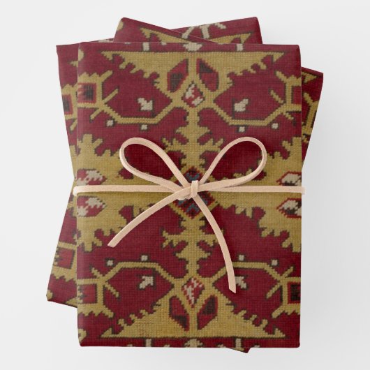 Antiek Geometrisch Oriental Persian Red Pattern Inpakpapier Vel (In situ)